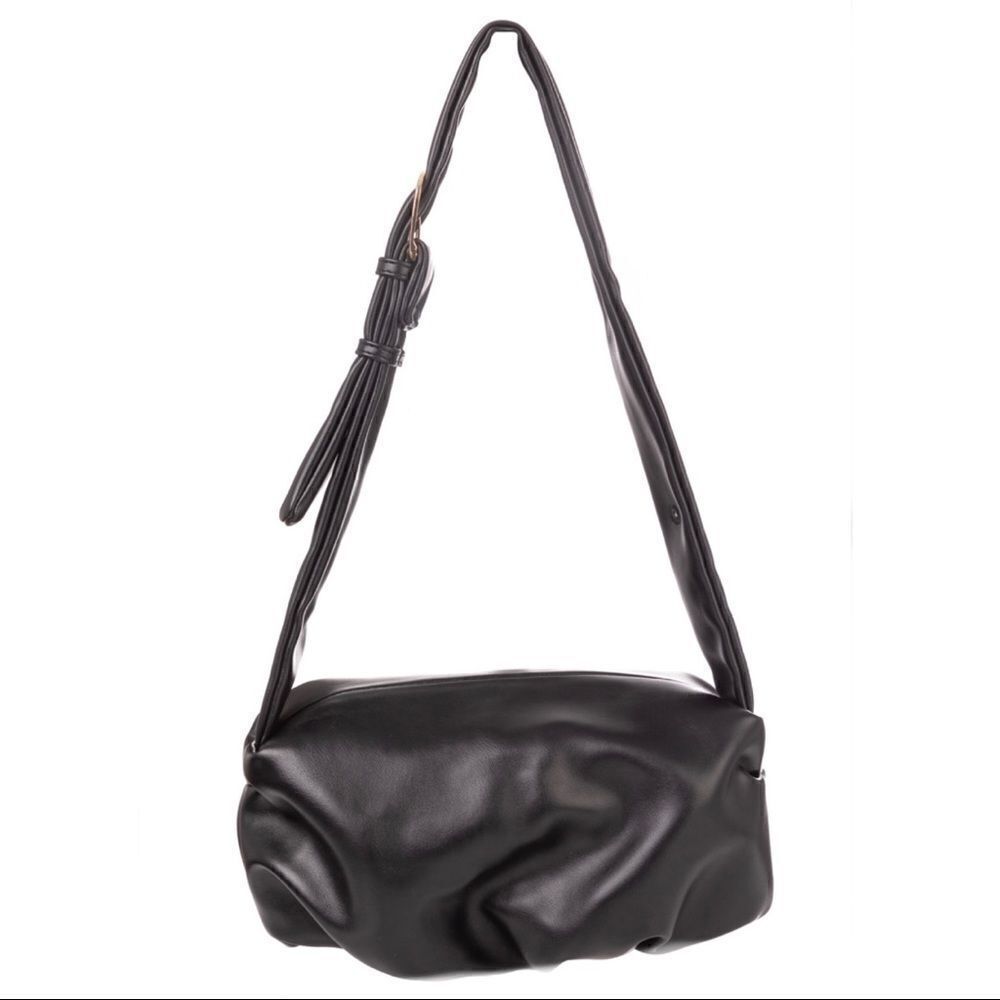 Vegan Leather Upside Down Shoulder Bag, Black